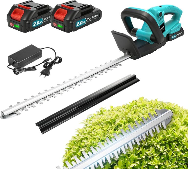 Yofidra Taille-haie électrique sans fil, 3300 tr/min, 5 vitesses, 2 batteries de 2000 mAh, lames de 54 cm